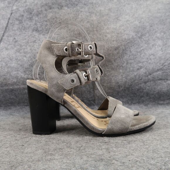 Sam Edelman Shoes Womens 6.5 Heeled Sandals Ankle Straps Leather Block Heel Grey - Picture 15 of 15